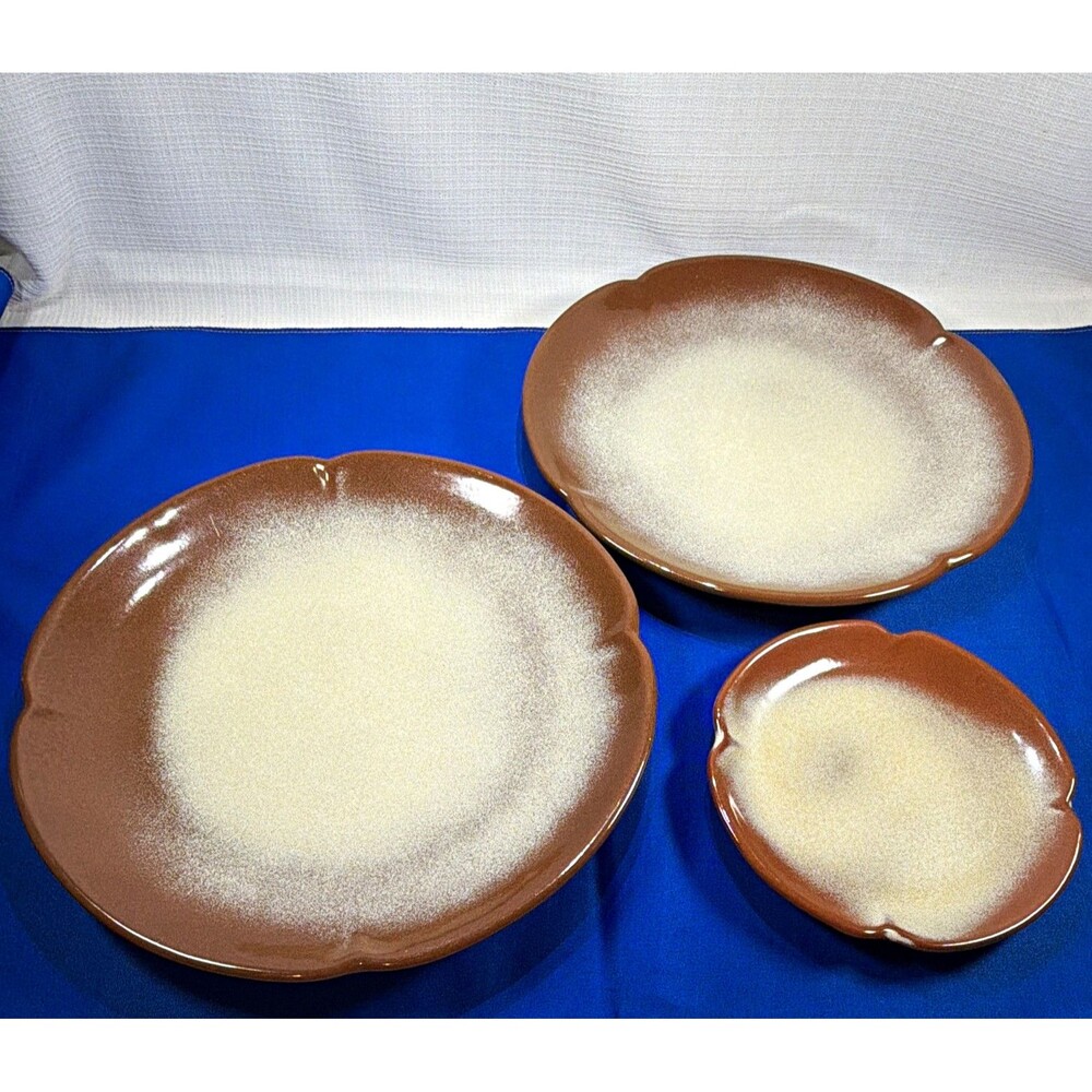 Vintage Frankoma Plainsman Desert Gold Pottery Plate Set (2) Dinner (1) Dessert